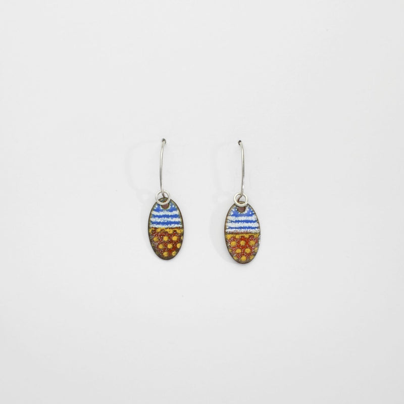 Oval drop yellow, blue & red earrings by Kathryn Willis