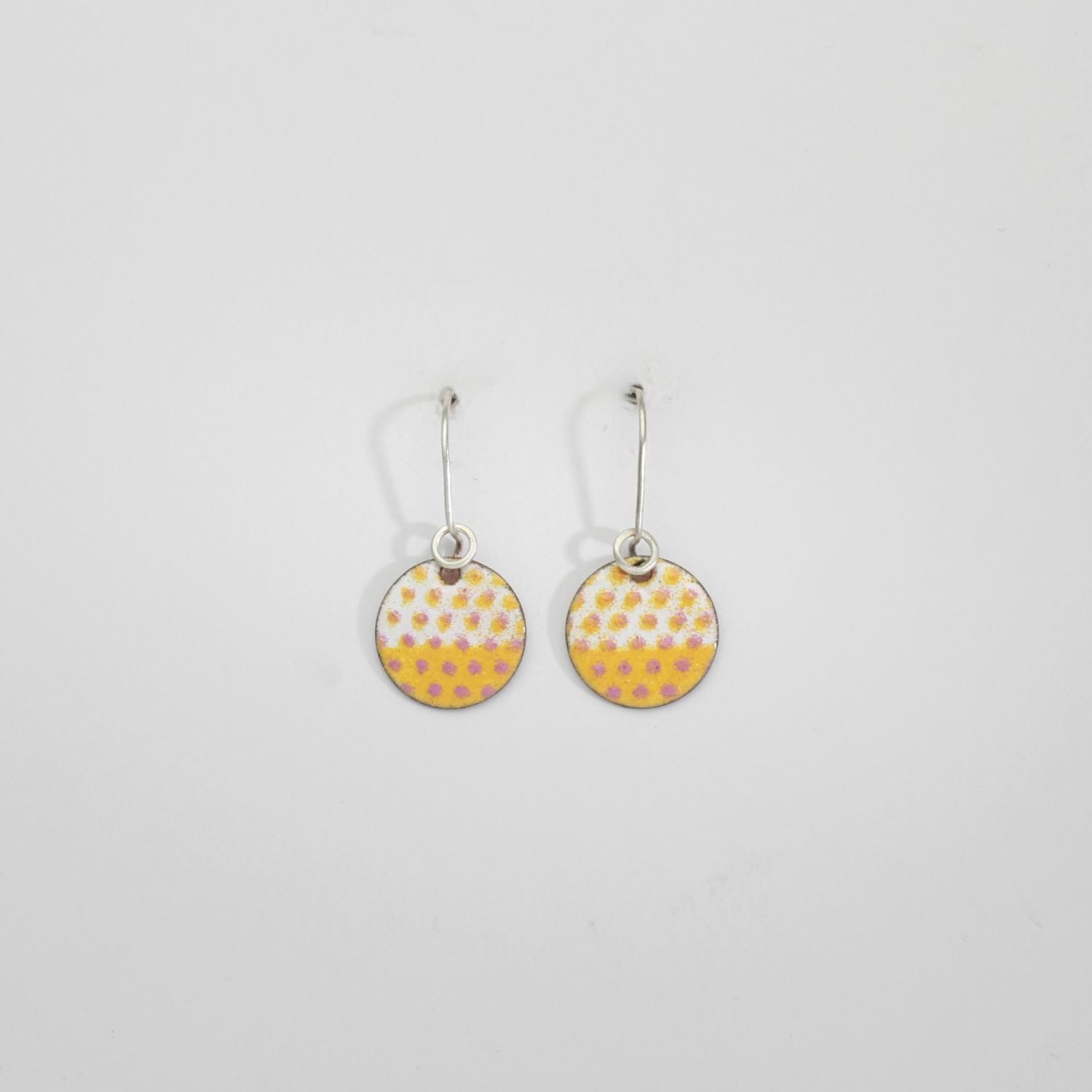 Circle yellow & pink spot drop earrings by Kathryn Willis