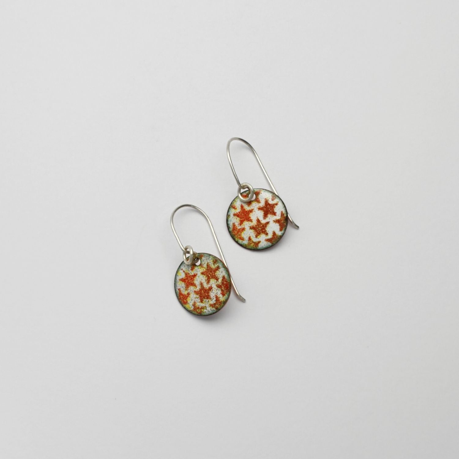 Circle yellow & red star drop earrings by Kathryn Willis
