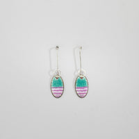 Oval turquoise & pink stripe drop earrings by Kathryn Willis