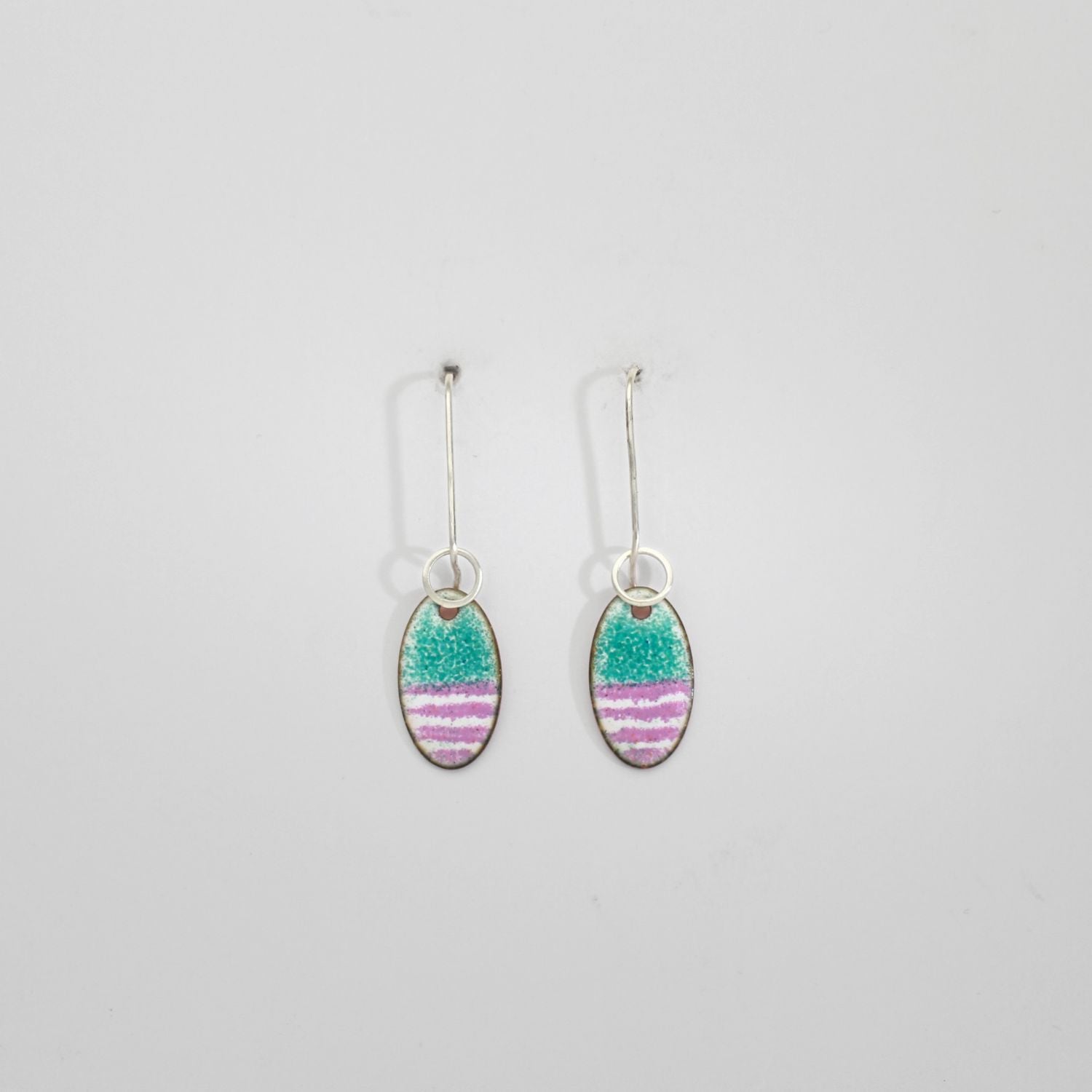 Oval turquoise & pink stripe drop earrings by Kathryn Willis