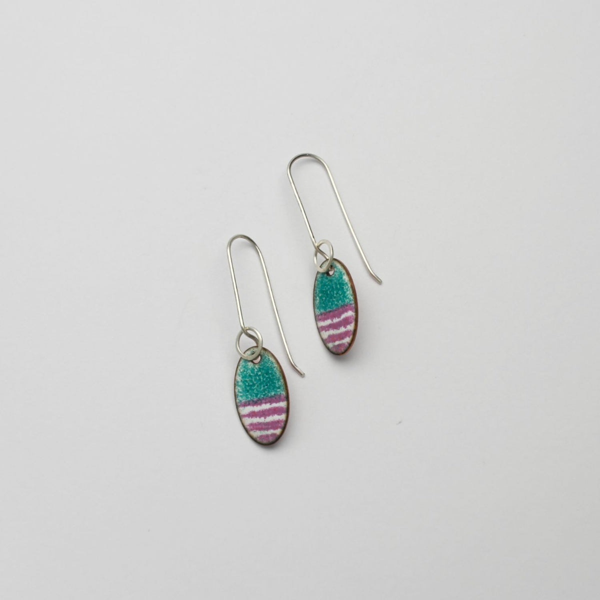 Oval turquoise & pink stripe drop earrings by Kathryn Willis