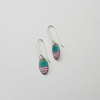 Oval turquoise & pink stripe drop earrings by Kathryn Willis