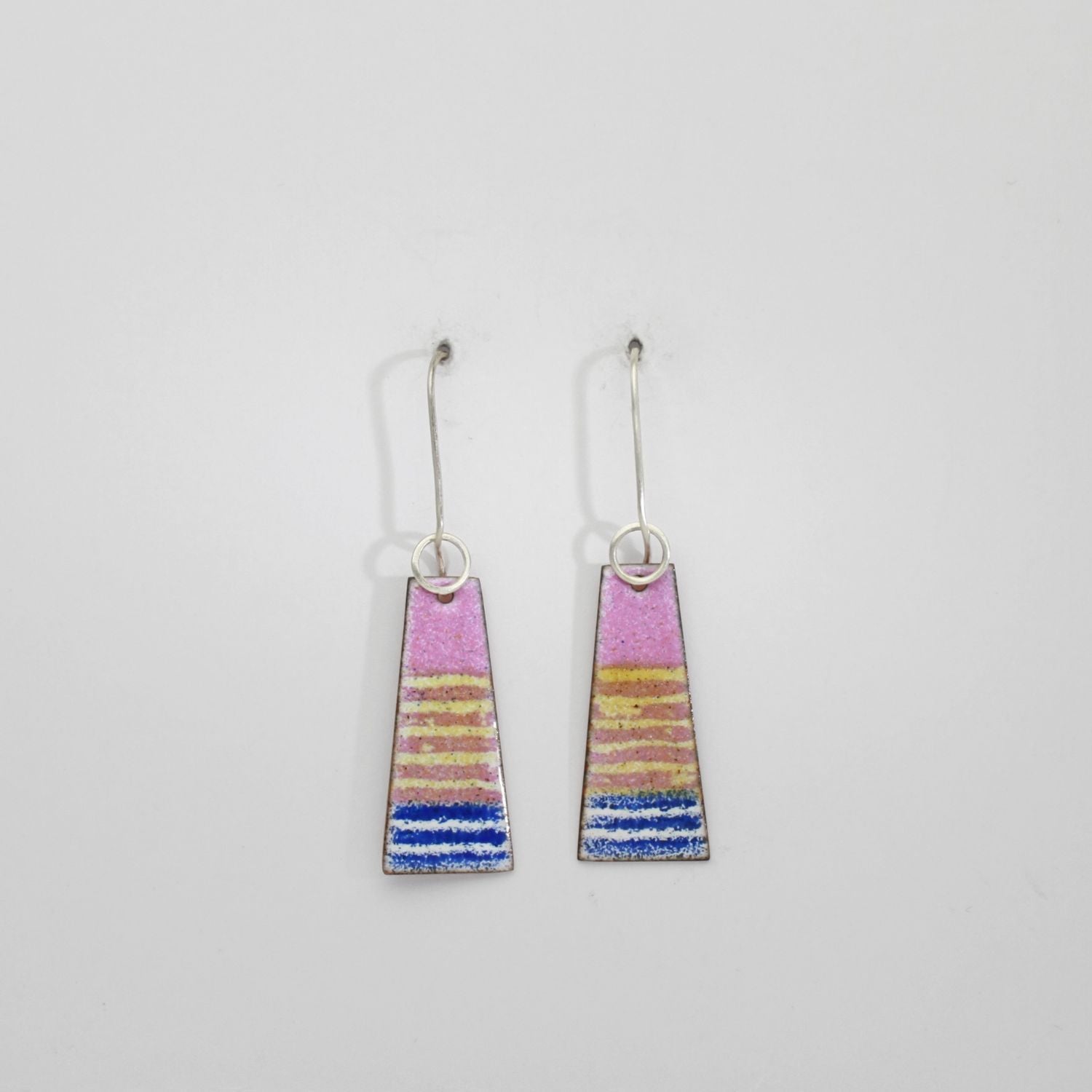 Tower pink, yellow & blue stripe drop earrings by Kathryn Willis