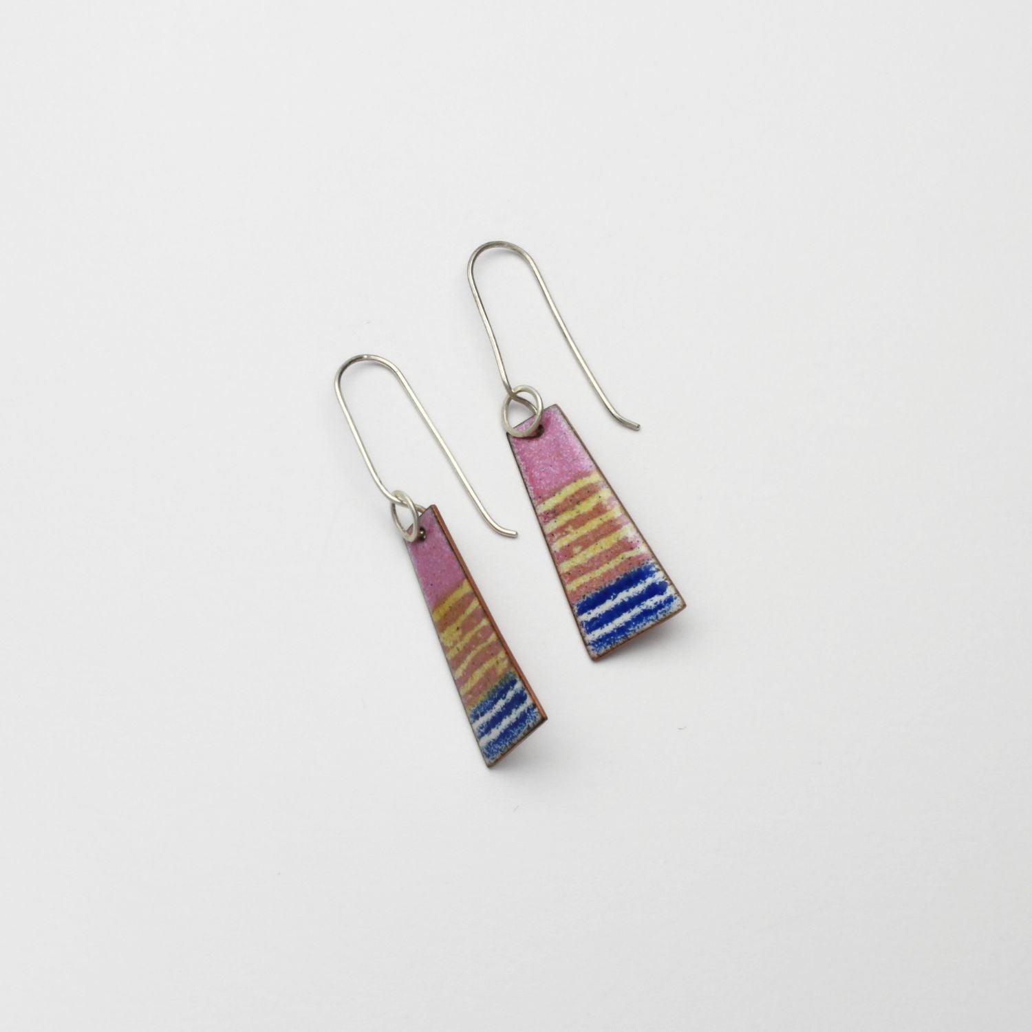 Tower pink, yellow & blue stripe drop earrings by Kathryn Willis