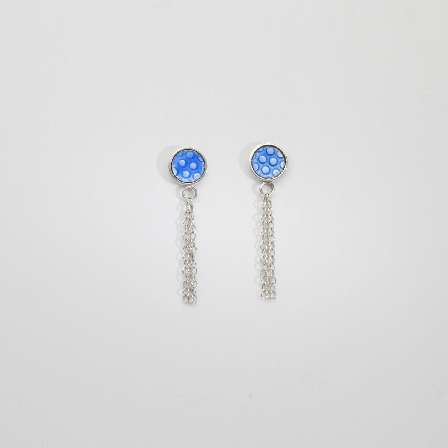 Blue spot earrings with chain by Kathryn Willis