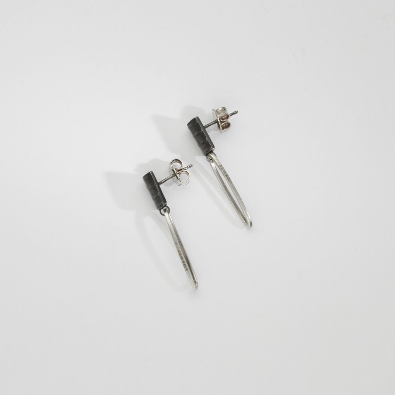 Sea oak textured drop earrings black silver by Karen Williams
