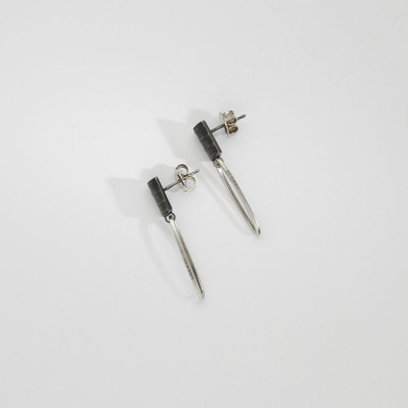Sea oak textured drop earrings black silver by Karen Williams