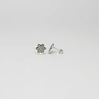 Round snowflake black silver studs by Kate Wimbush
