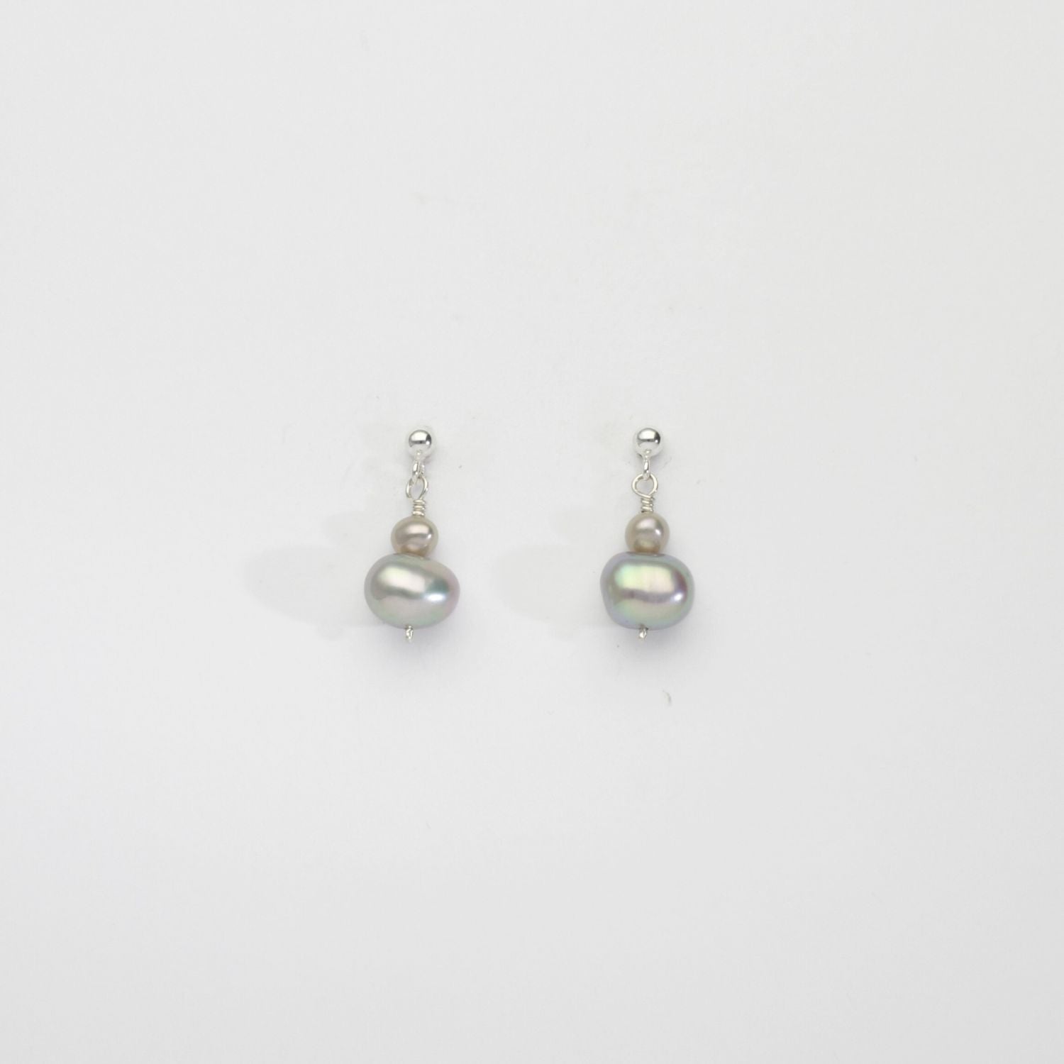 Grey squab & wee grey pearls silver stud earrings by Natalie Vardey