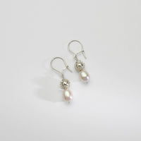 Silver bound bead & white pearl drop earrings by Natalie Vardey
