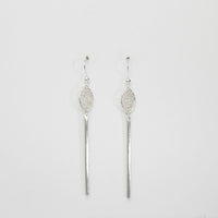 Oval lace & frosted rod silver hook earrings by Natalie Vardey