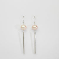 Peach wave pearls & frosted rod silver hook earrings by Natalie Vardey