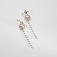 Peach wave pearls & frosted rod silver hook earrings by Natalie Vardey