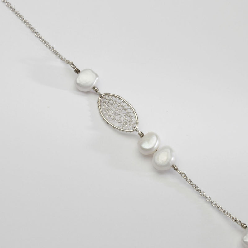 Silver & white pearls necklace by Natalie Vardey