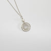Lace circle with white pearl silver pendant by Natalie Vardey