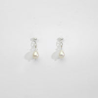 White pearl & swarovski drop earrings by Natalie Vardey