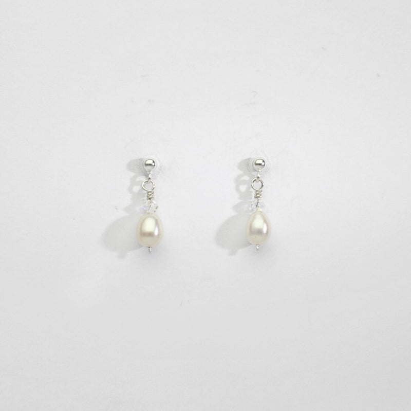 White pearl & swarovski drop earrings by Natalie Vardey