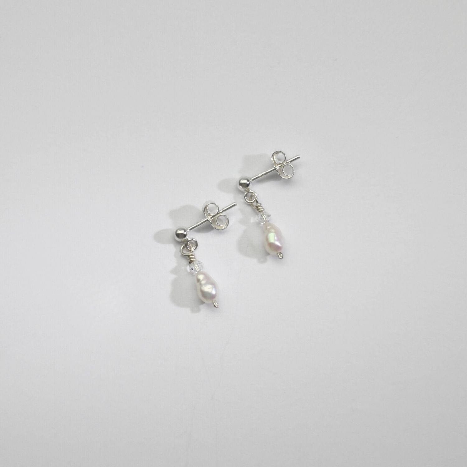 White pearl & swarovski stud earrings by Natalie Vardey