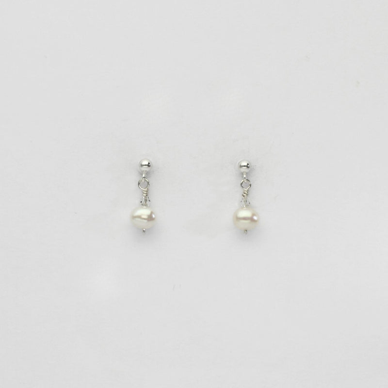 Small white pearl & swarovski stud earrings by Natalie Vardey