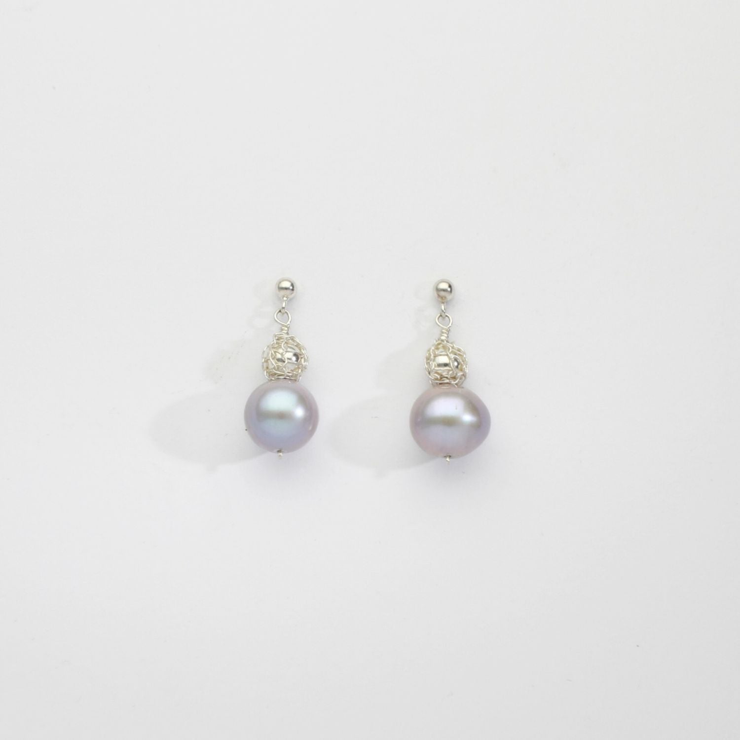 Grey pearls & bound bead stud earrings by Natalie Vardey