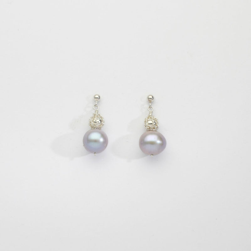 Grey pearls & bound bead stud earrings by Natalie Vardey