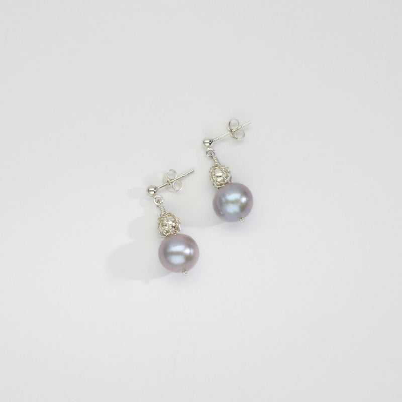 Grey pearls & bound bead stud earrings by Natalie Vardey