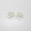 Flower frill white pearl stud earrings by Natalie Vardey