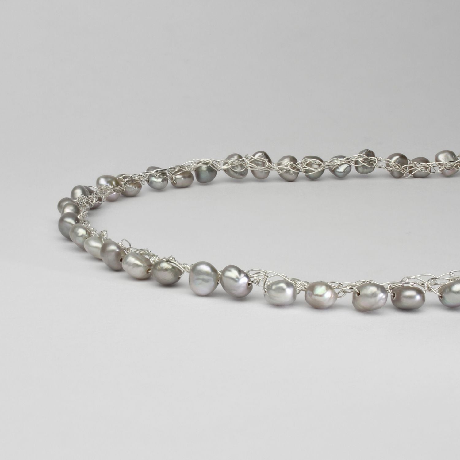Grey blister twists pearl necklace by Natalie Vardey