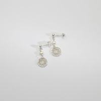 Small silver lace & white pearl stud earrings by Natalie Vardey