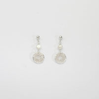 Small silver lace & white pearl stud earrings by Natalie Vardey