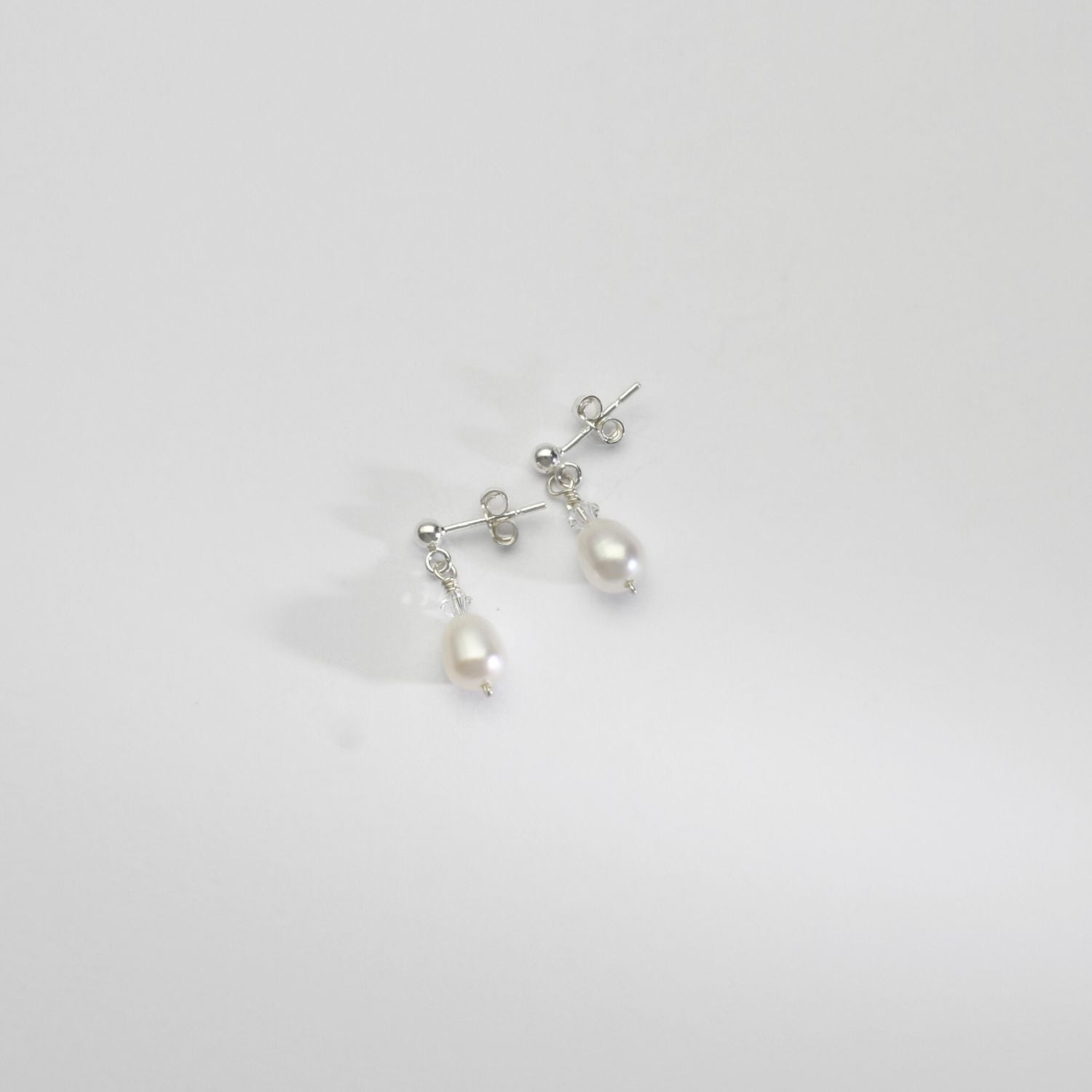 White rice & Swarovski crystal silver stud earrings by Natalie Vardey