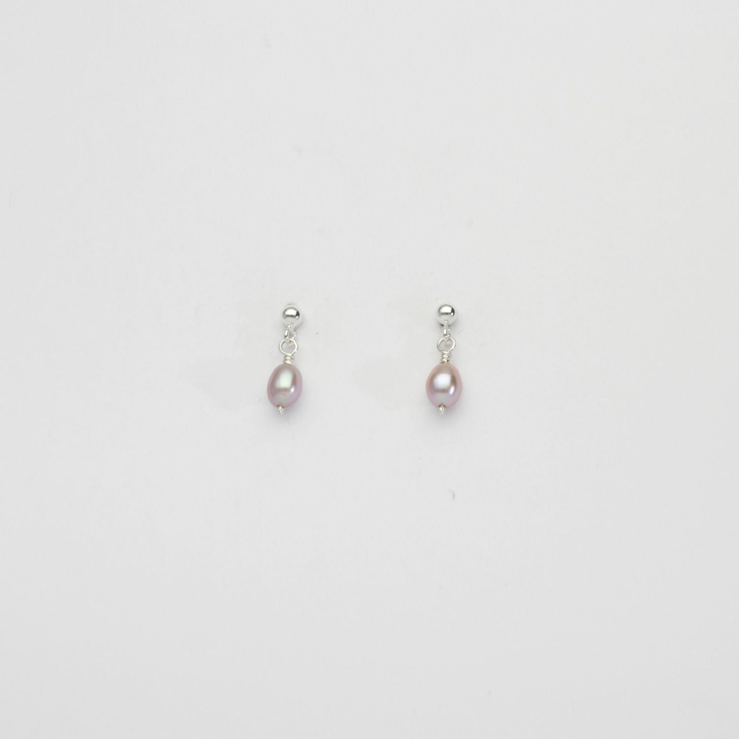 Lilac rice pearls silver stud earrings by Natalie Vardey