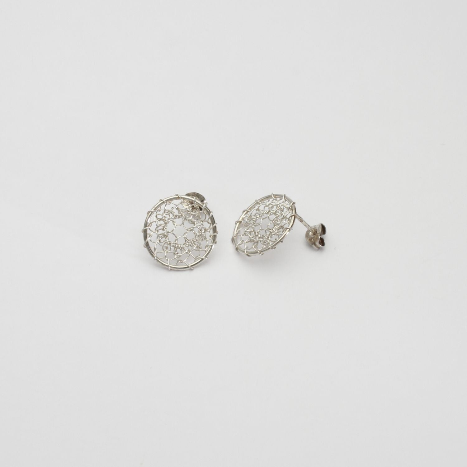Lace circle silver studs by Natalie Vardey