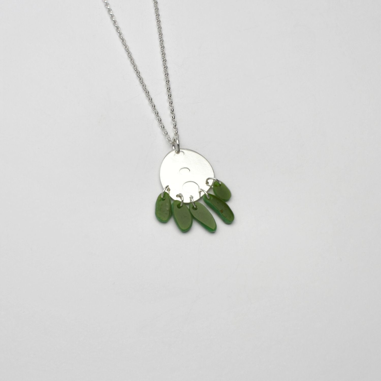 Green Tiddleywink pebble silver necklace by Polished Grey