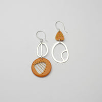 Yellow Tiddleywink stitched pebble silver earrings by Polished Grey
