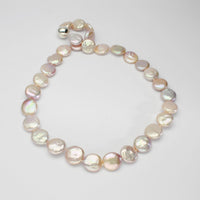 Pink coin pearl necklace with large round magnetic clasp