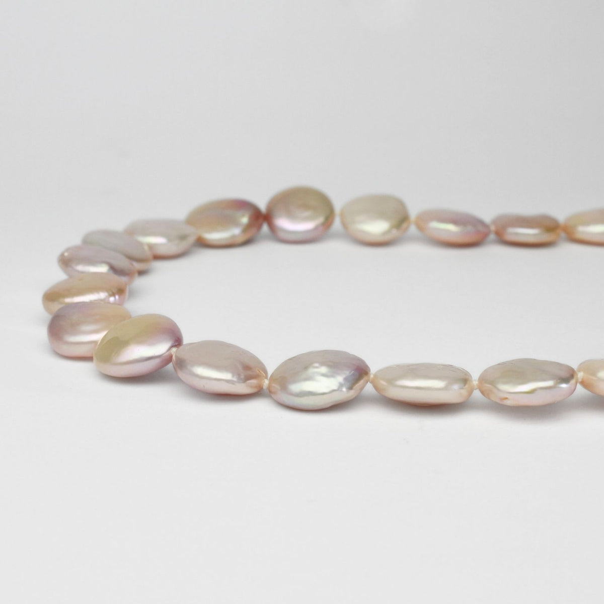 Pink coin pearl necklace with large round magnetic clasp