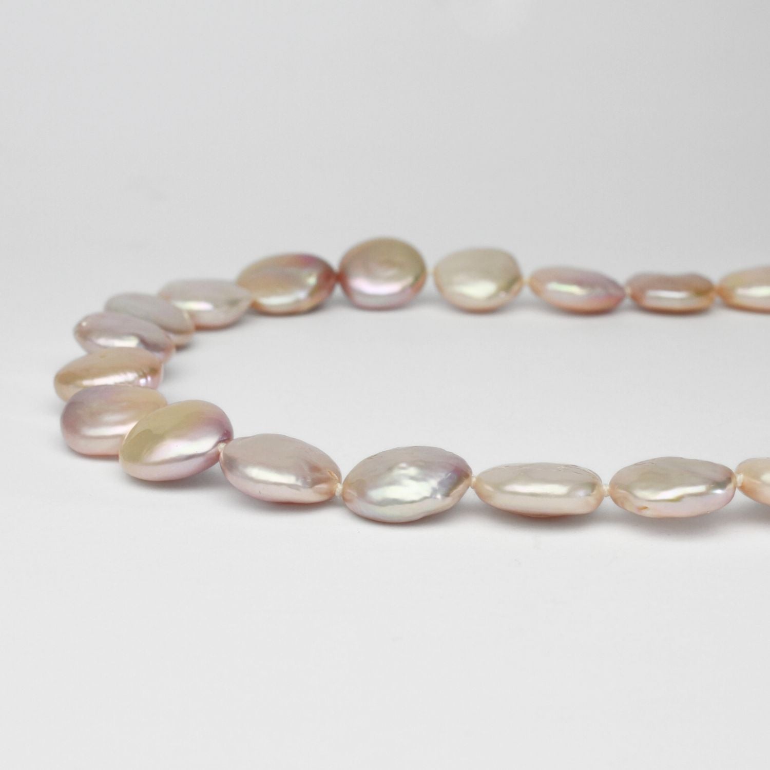 Pink coin pearl necklace with large round magnetic clasp