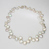 White coin pearl necklace with silver sparkle magnetic clasp