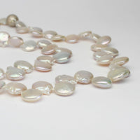 White coin pearl necklace with silver sparkle magnetic clasp