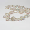 White coin pearl necklace with silver sparkle magnetic clasp