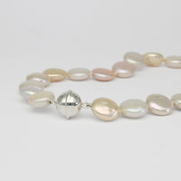 Mixed colour coin pearl necklace with silver magnetic clasp