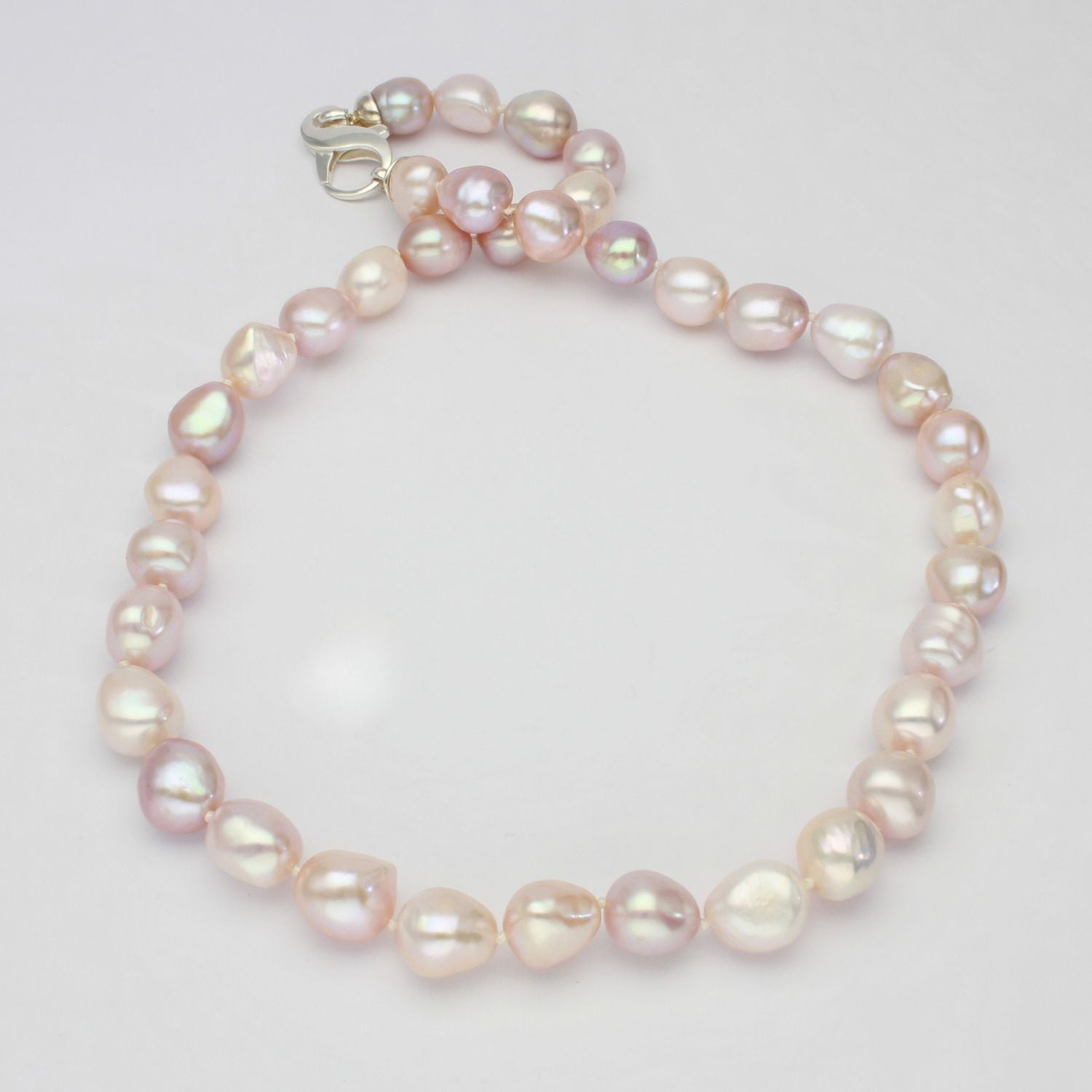 Mixed colour baroque pearl necklace with silver clasp