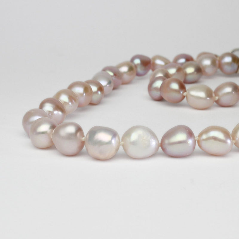 Mixed colour baroque pearl necklace with silver clasp