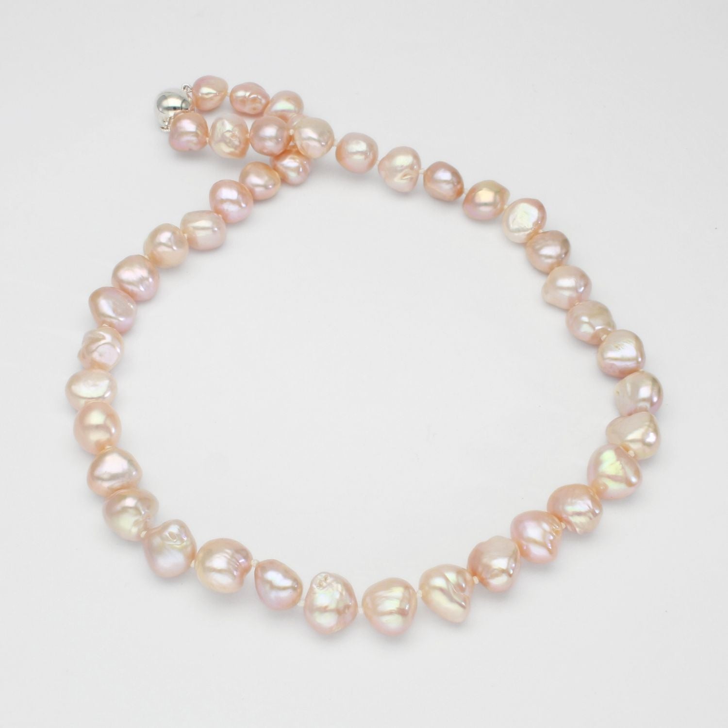 Mixed natural colour baroque pearl necklace with silver magnetic clasp