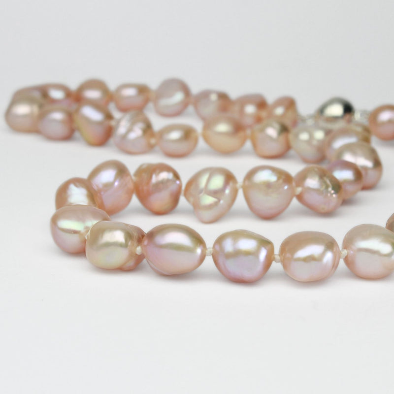 Mixed natural colour baroque pearl necklace with silver magnetic clasp