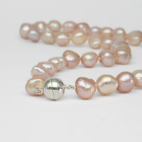 Mixed natural colour baroque pearl necklace with silver magnetic clasp