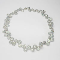 White silver keshi style necklace with silver magnetic clasp