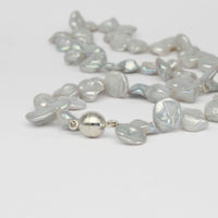 White silver keshi style necklace with silver magnetic clasp